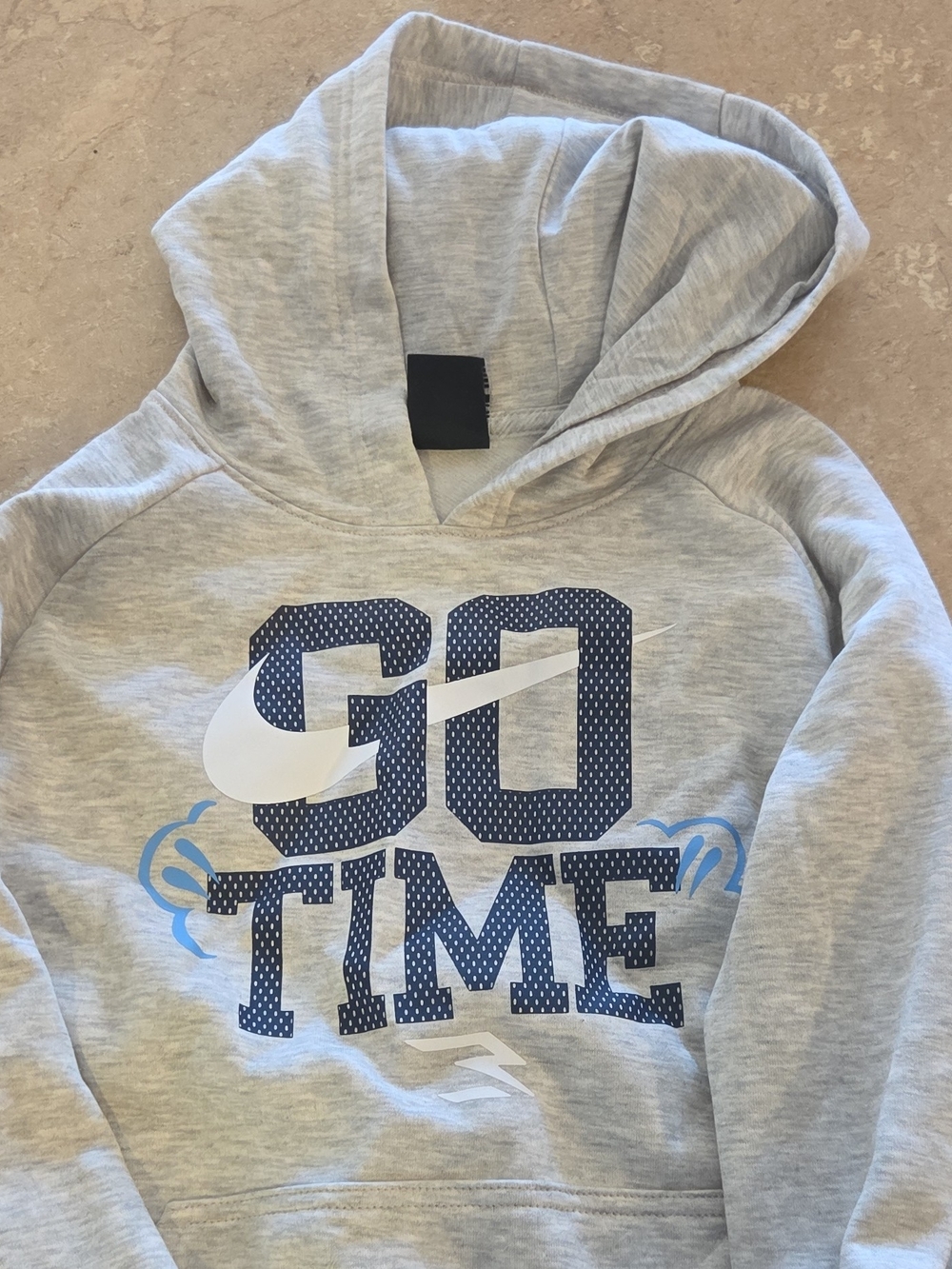 Nike Grey Heather Boys Hoodie with White Tag Graphics